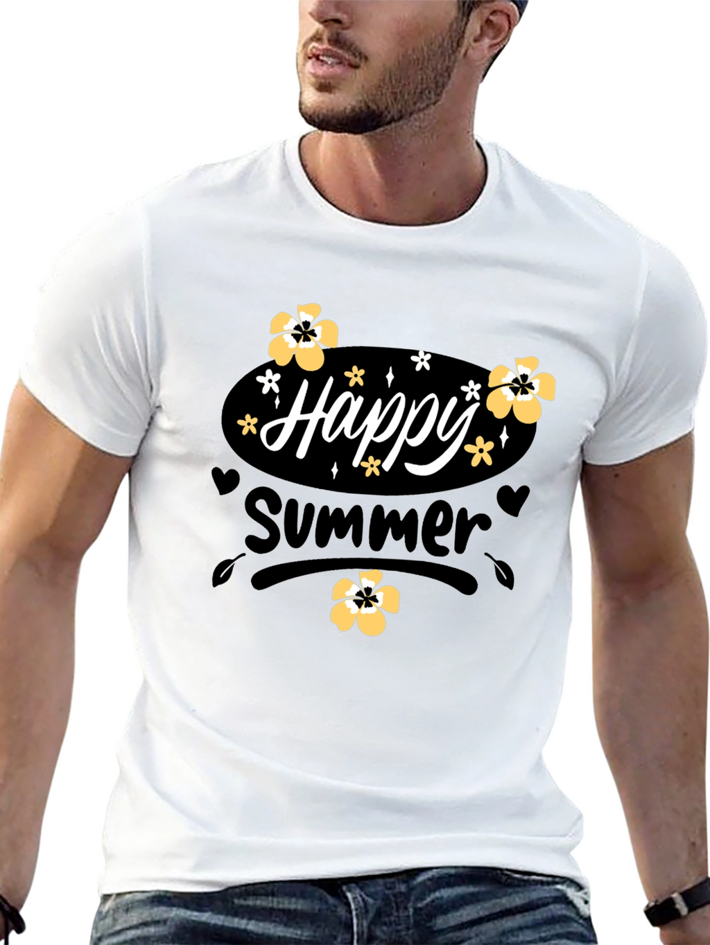 Happy Summer T-Shirt Black Cotton