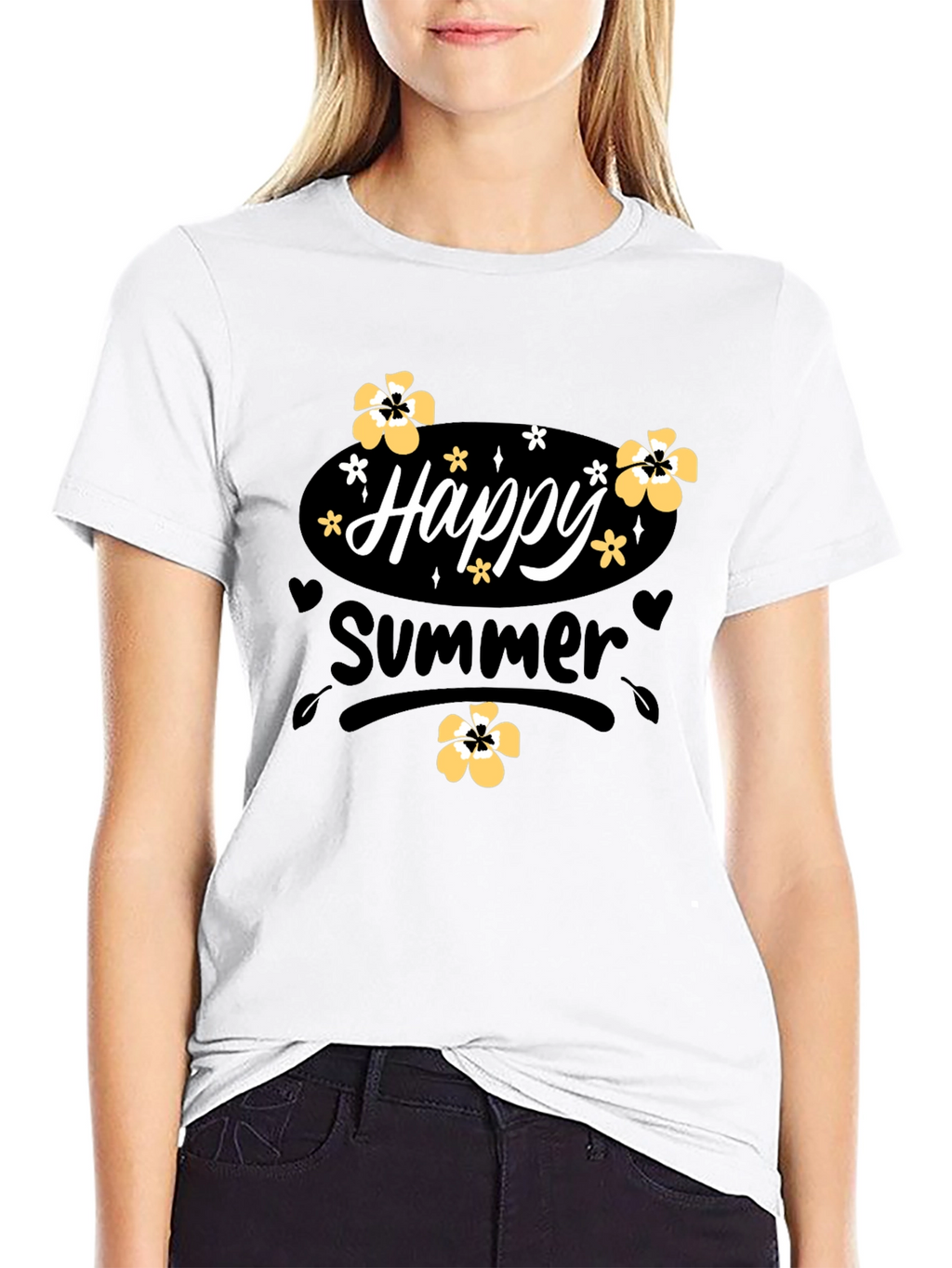 Happy Summer T-Shirt Black Cotton