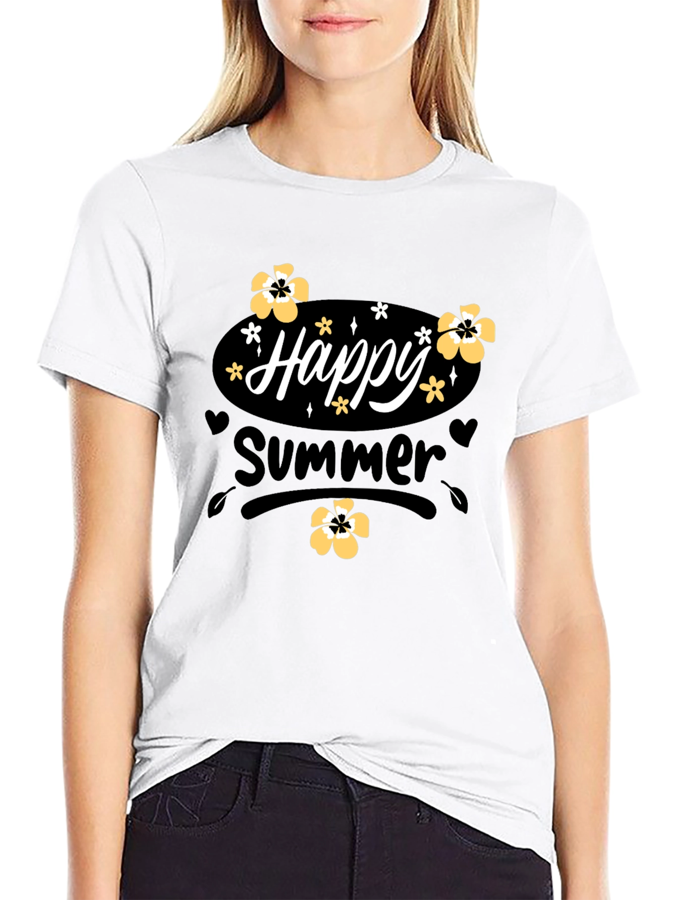 Happy Summer T-Shirt Black Cotton