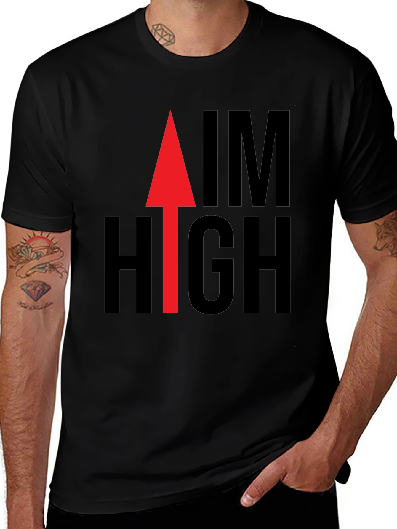 Aim High Graphic Tee - Black Cotton Casual Shirt