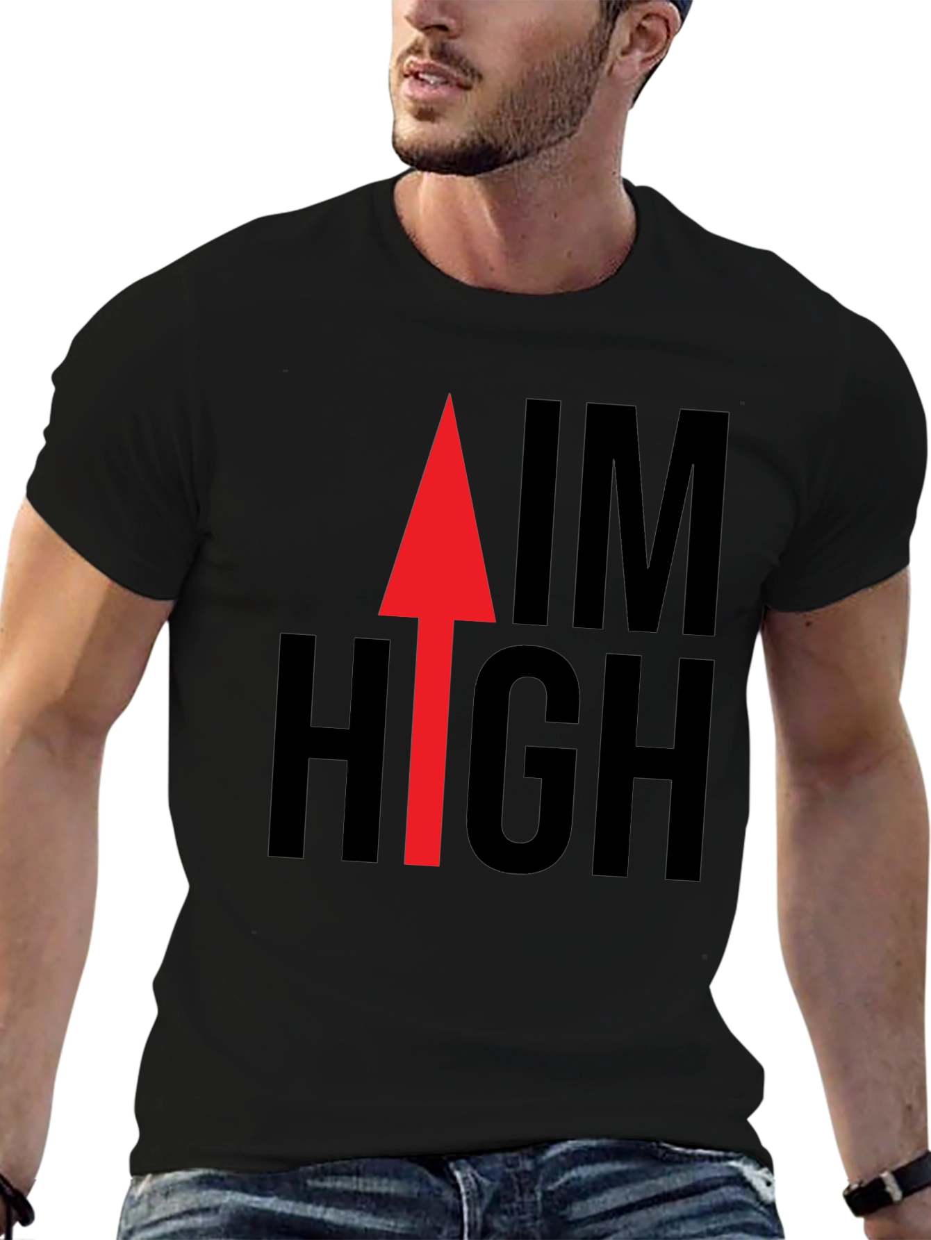Aim High Graphic Tee - Black Cotton Casual Shirt
