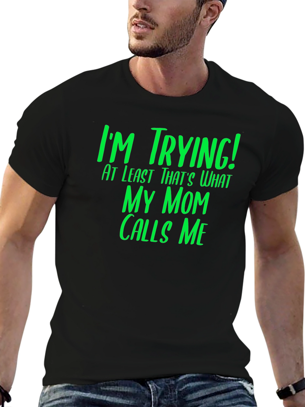 Funny Im Trying! Graphic Tee - Black Cotton T-Shirt
