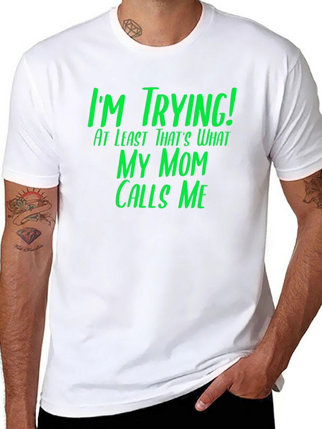 Funny Im Trying! Graphic Tee - Black Cotton T-Shirt