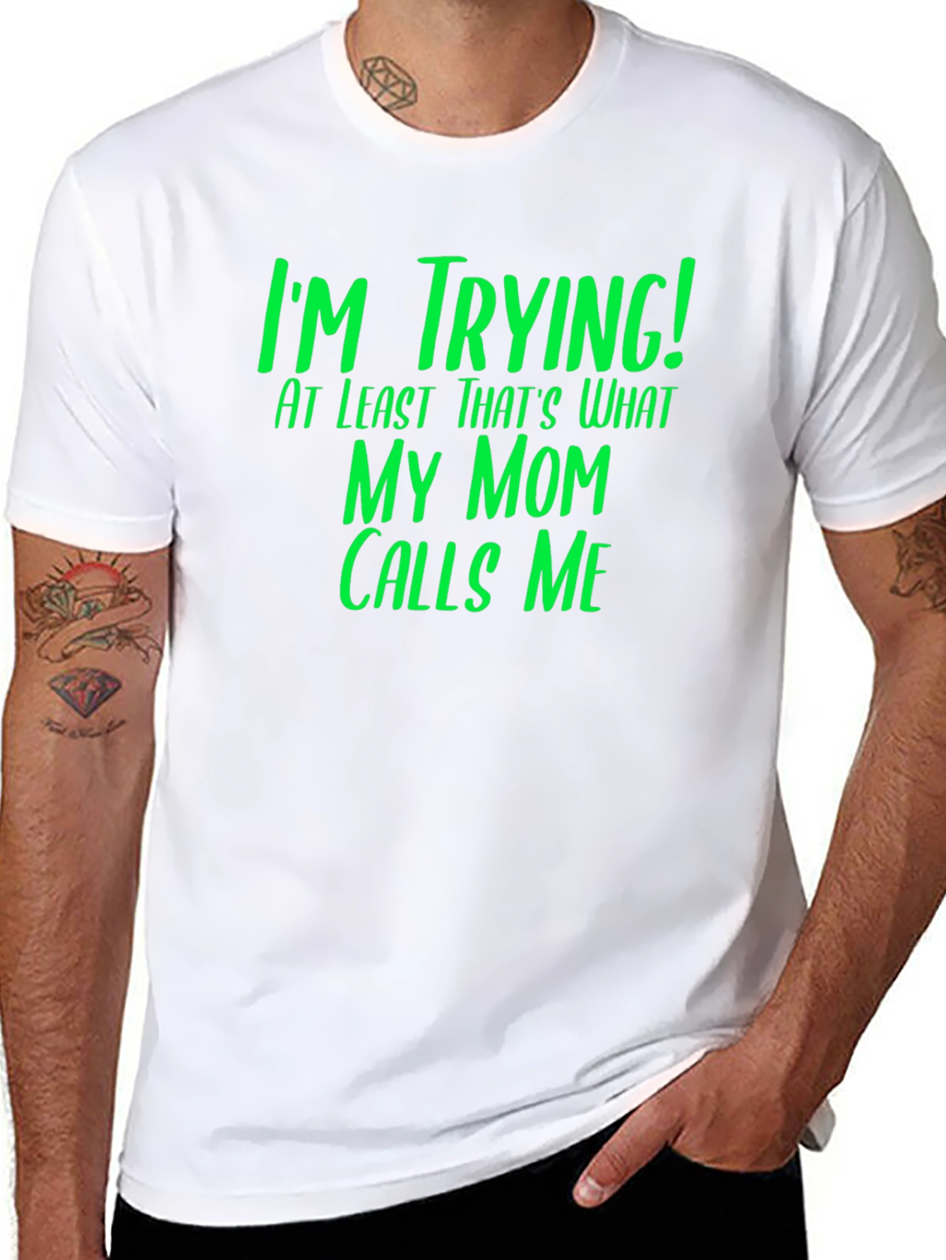 Funny Im Trying! Graphic Tee - Black Cotton T-Shirt
