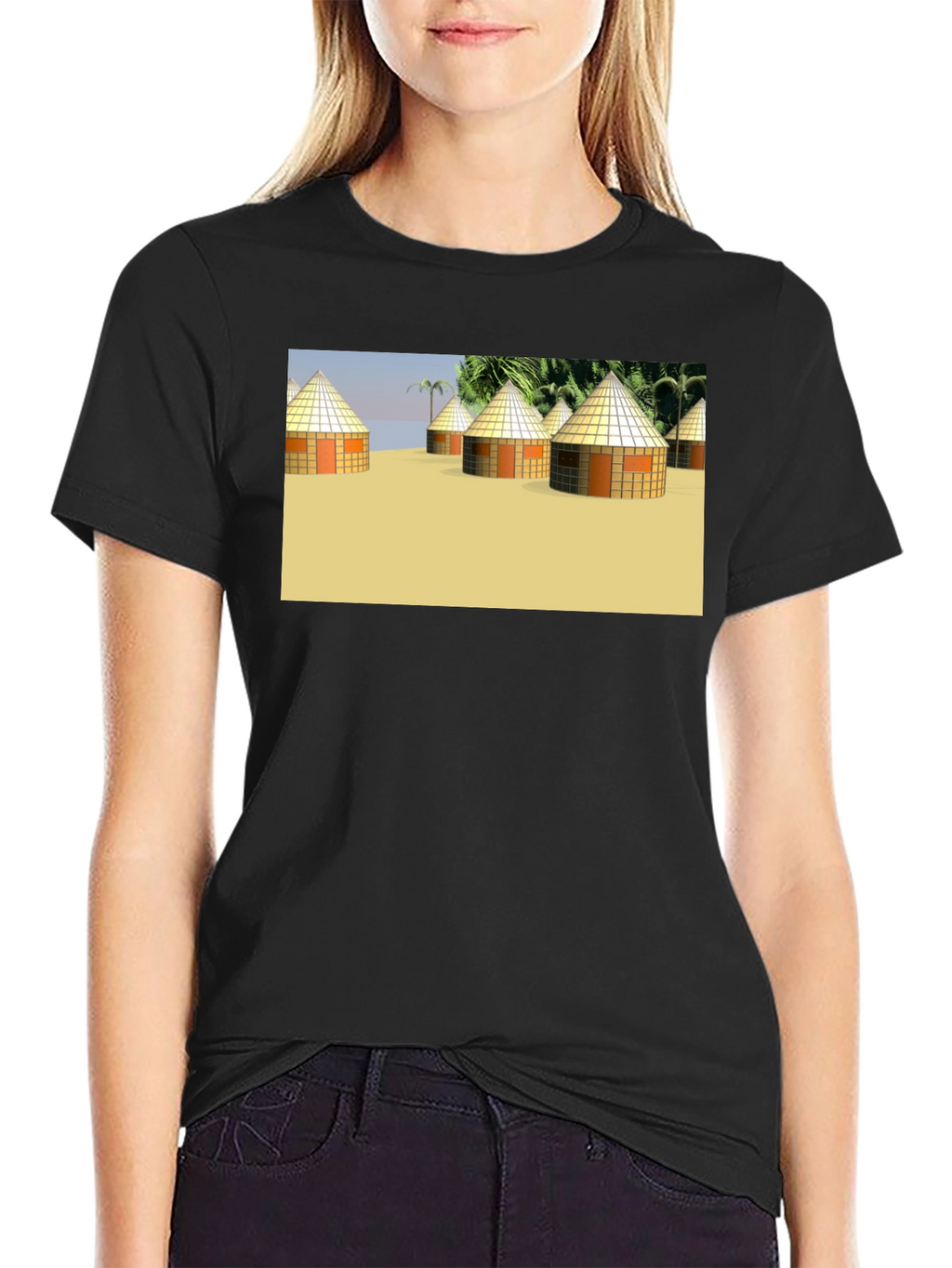 Island Hut Graphic Tee - Black Unisex T-Shirt