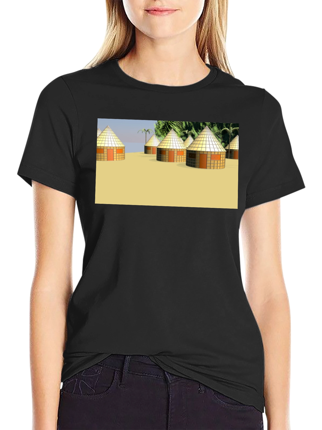 Island Hut Graphic Tee - Black Unisex T-Shirt