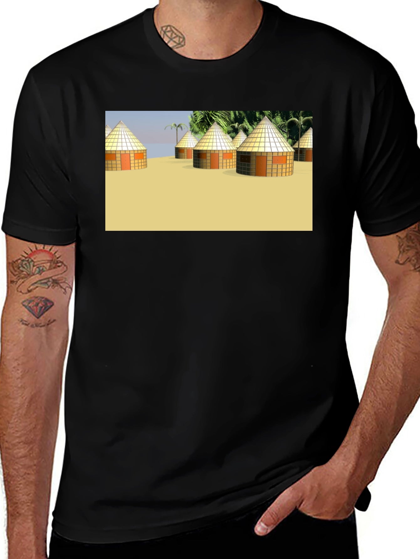 Island Hut Graphic Tee - Black Unisex T-Shirt