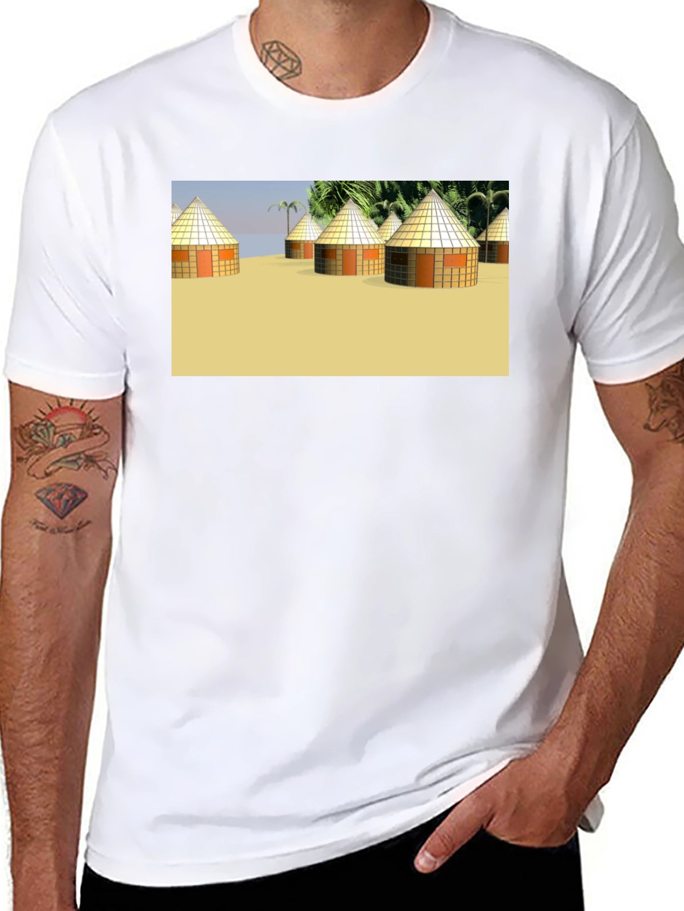 Island Hut Graphic Tee - Black Unisex T-Shirt