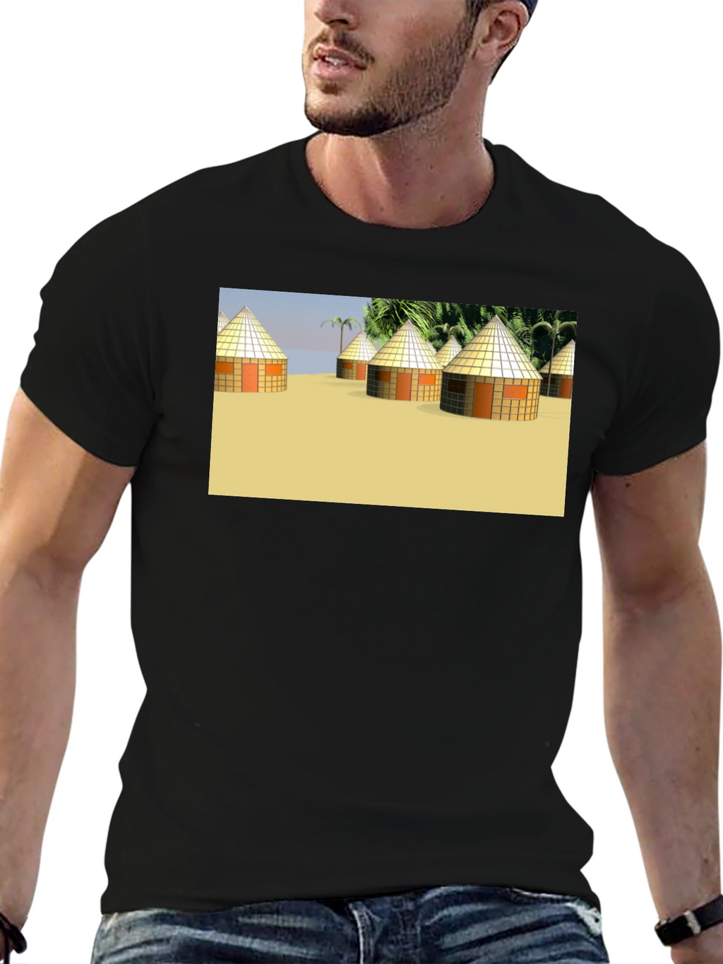 Island Hut Graphic Tee - Black Unisex T-Shirt