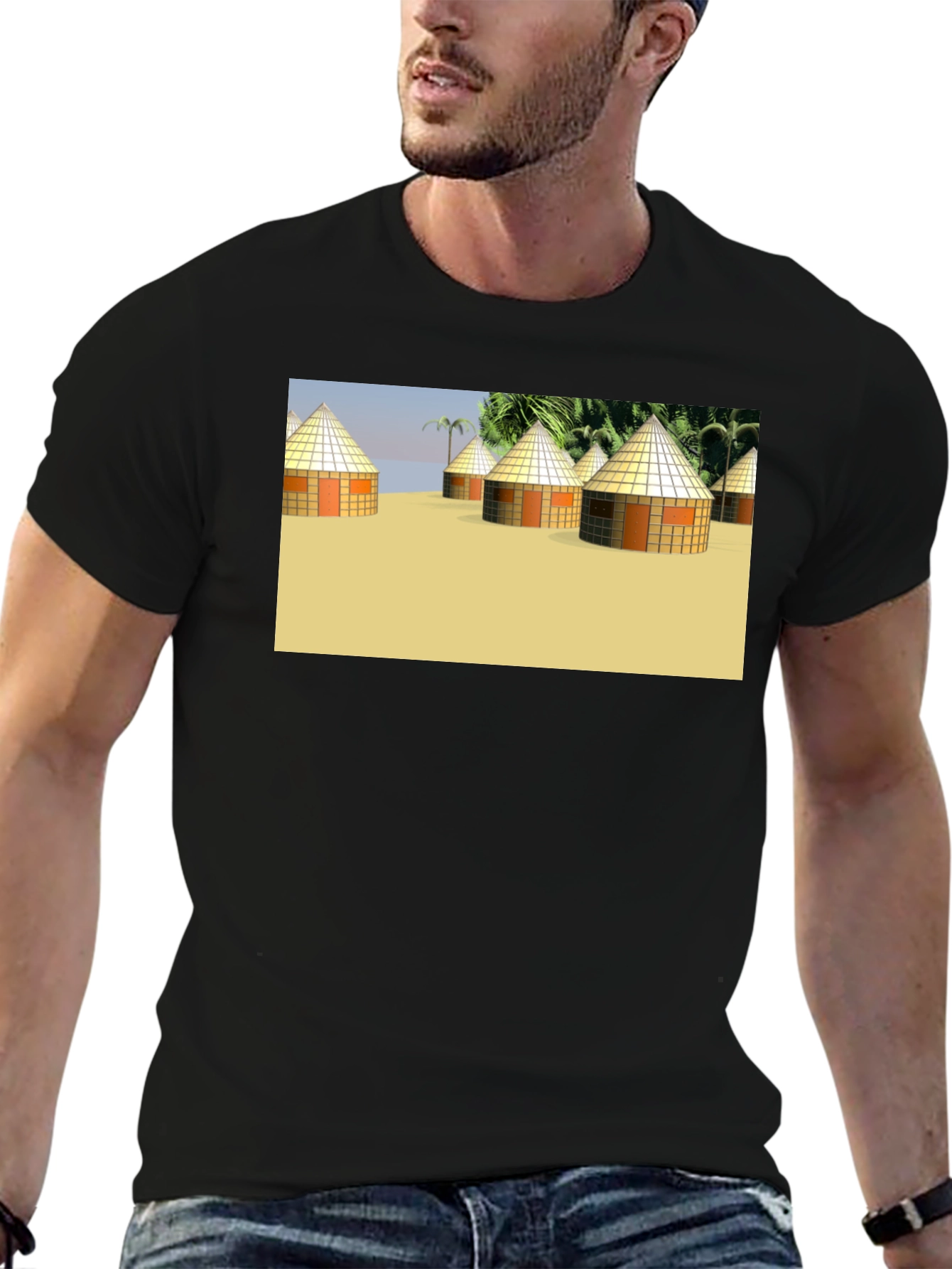 Island Hut Graphic Tee - Black Unisex T-Shirt