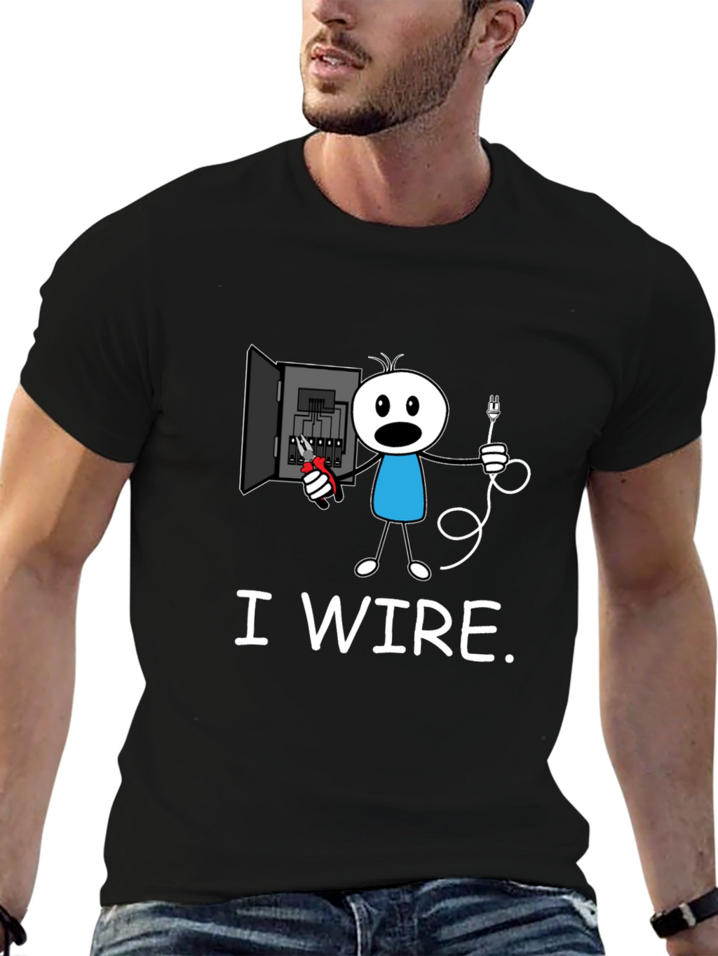 Funny I Wire. Electrician Stick Figure T-Shirt