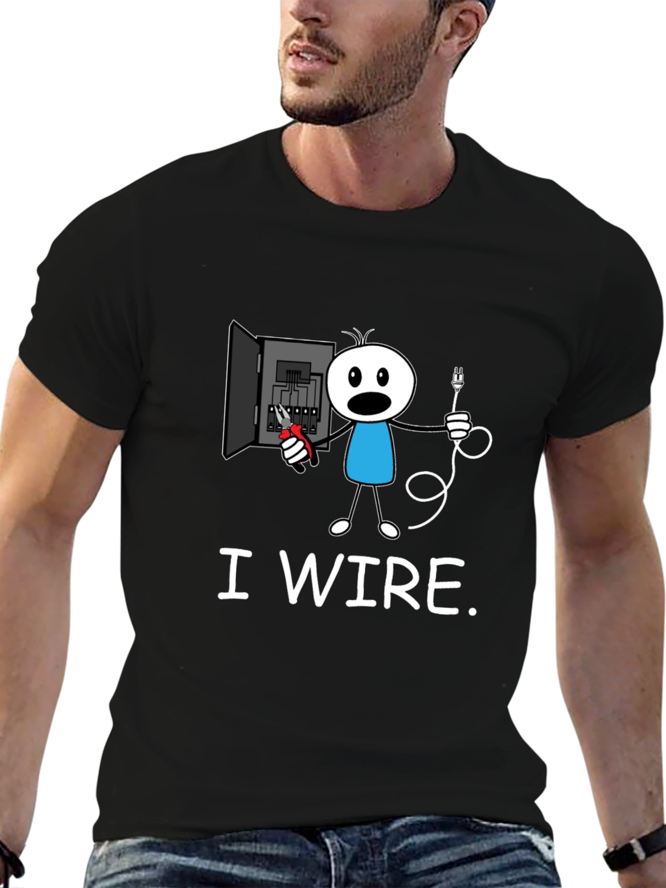 Funny I Wire. Electrician Stick Figure T-Shirt