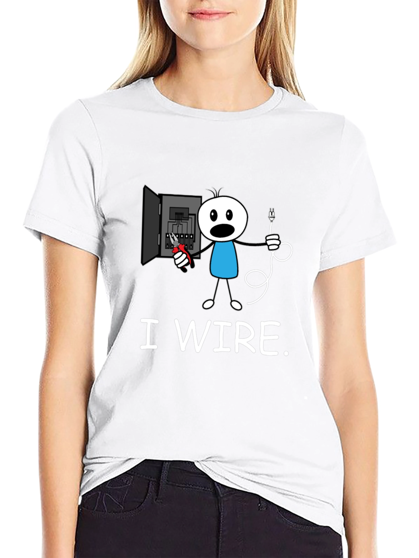 Funny I Wire. Electrician Stick Figure T-Shirt