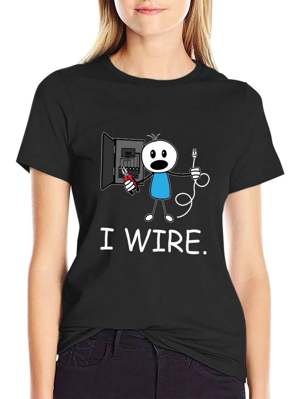 Funny I Wire. Electrician Stick Figure T-Shirt