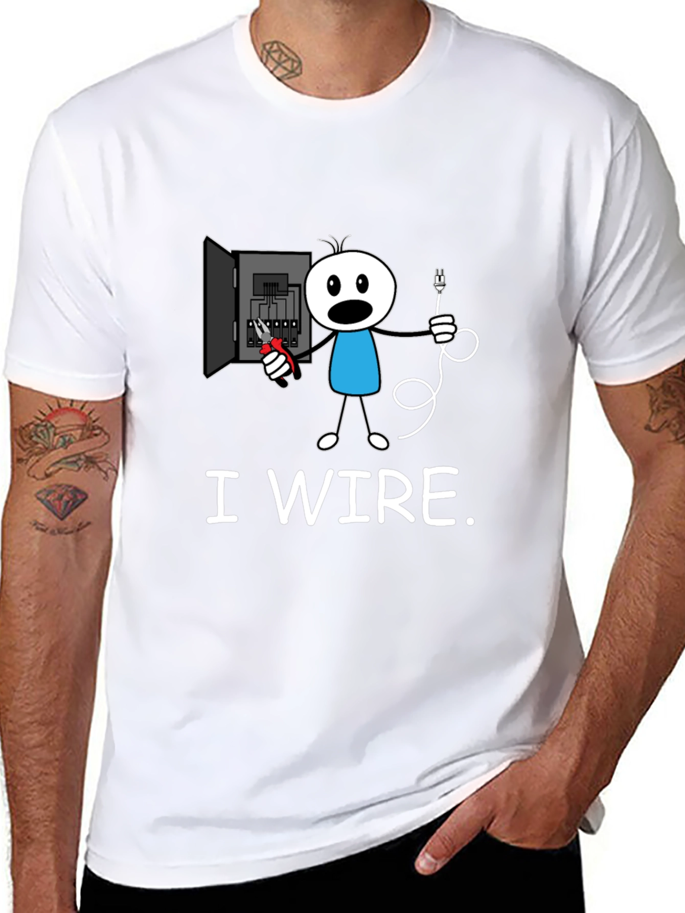 Funny I Wire. Electrician Stick Figure T-Shirt
