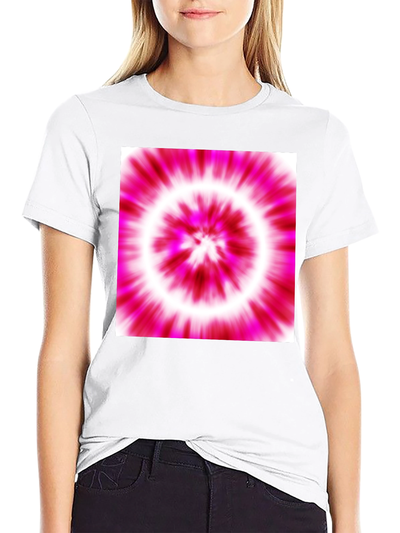 Pink Tie-Dye Graphic Black T-Shirt
