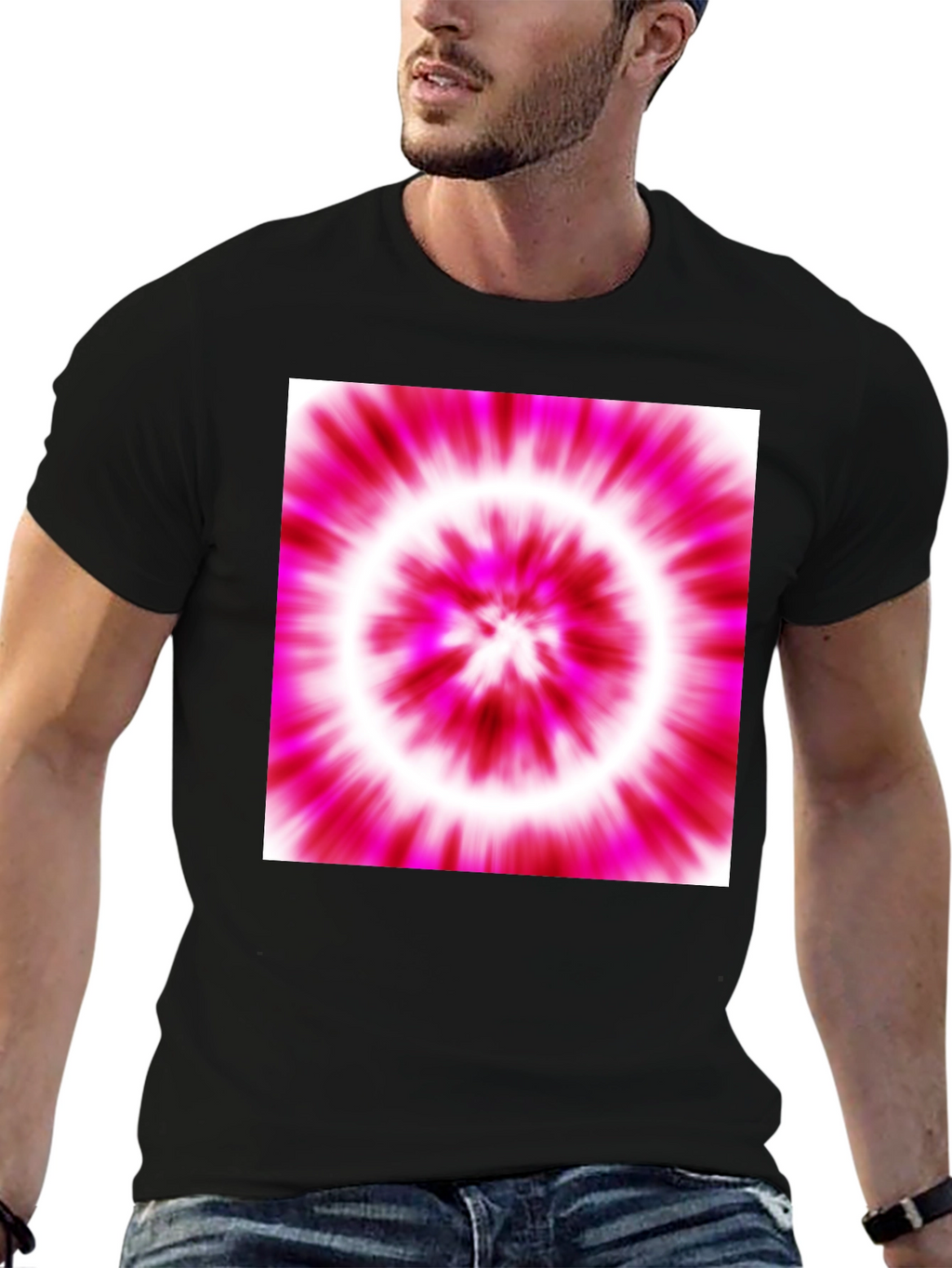 Pink Tie-Dye Graphic Black T-Shirt