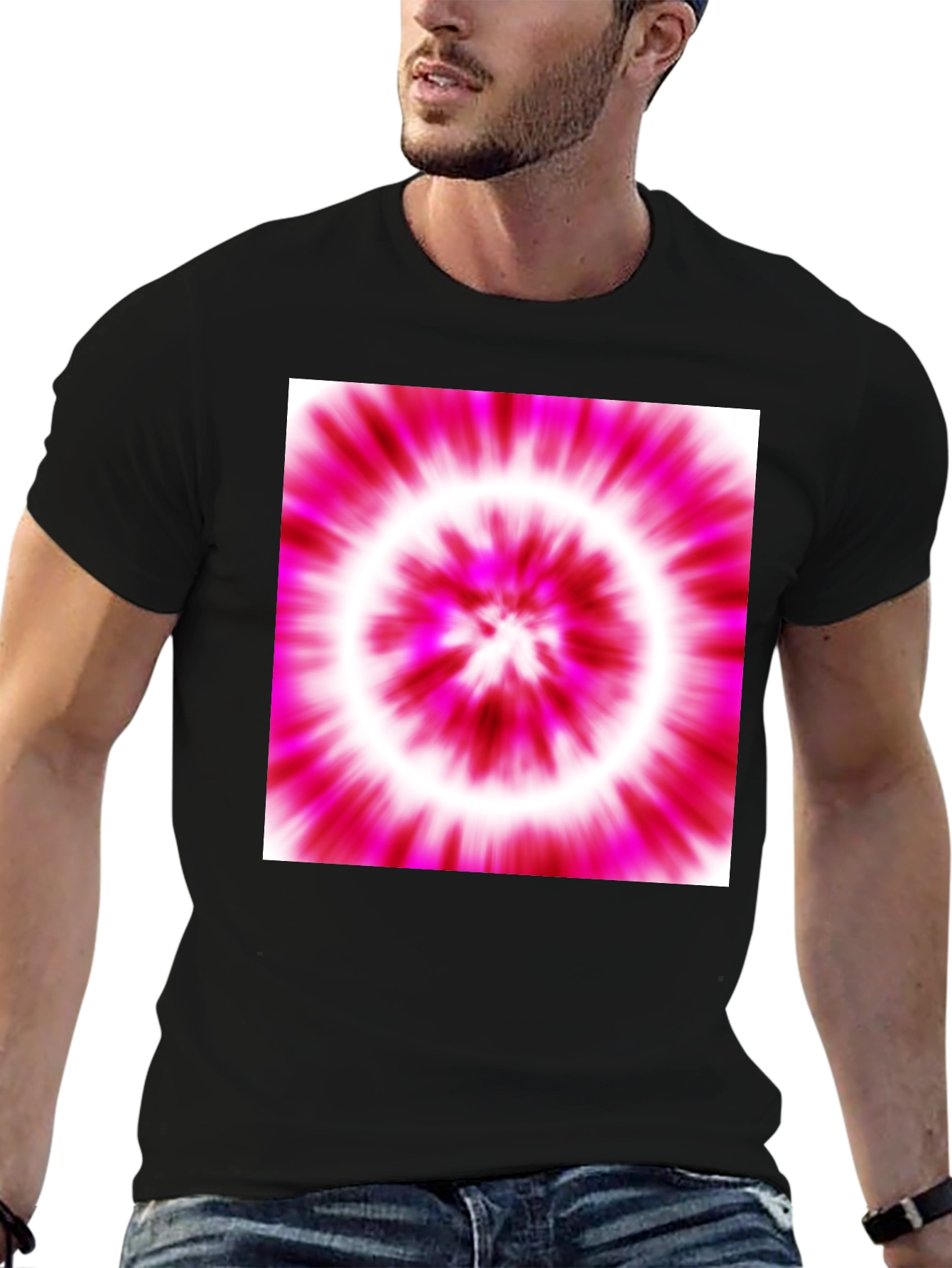 Pink Tie-Dye Graphic Black T-Shirt