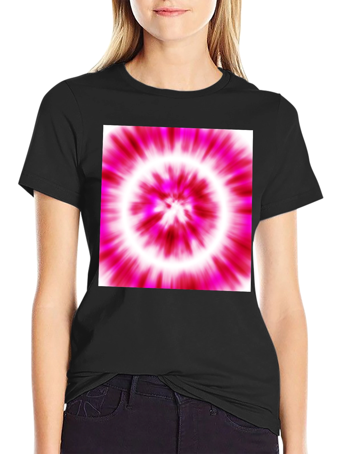 Pink Tie-Dye Graphic Black T-Shirt