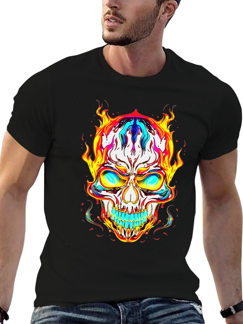 Fiery Skull Graphic Tee - Bold & Edgy Style