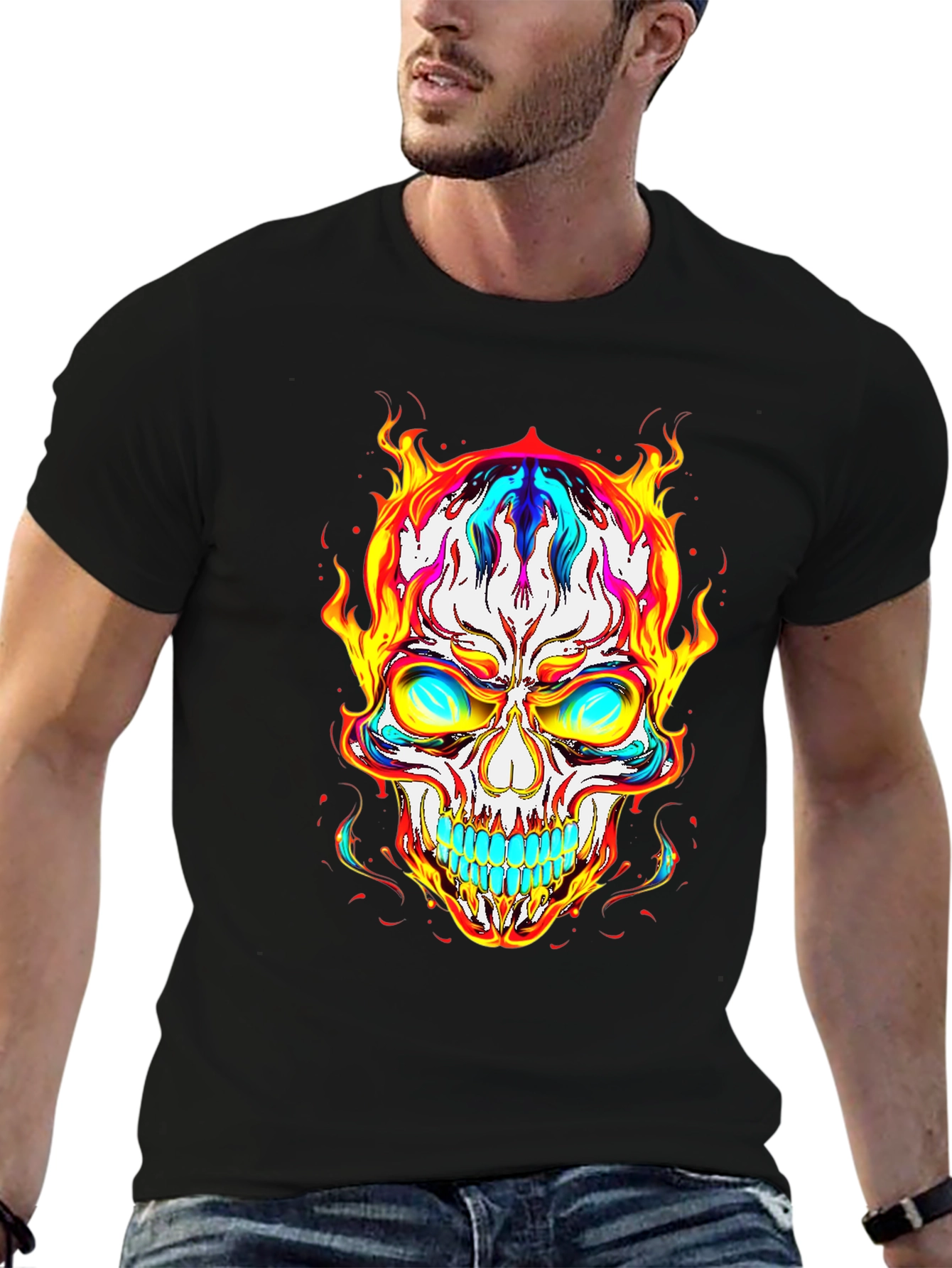Fiery Skull Graphic Tee - Bold & Edgy Style