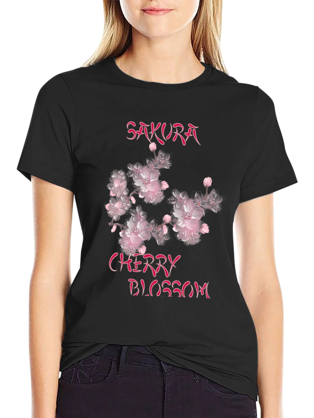 Sakura Cherry Blossom Graphic Tee - Black Cotton