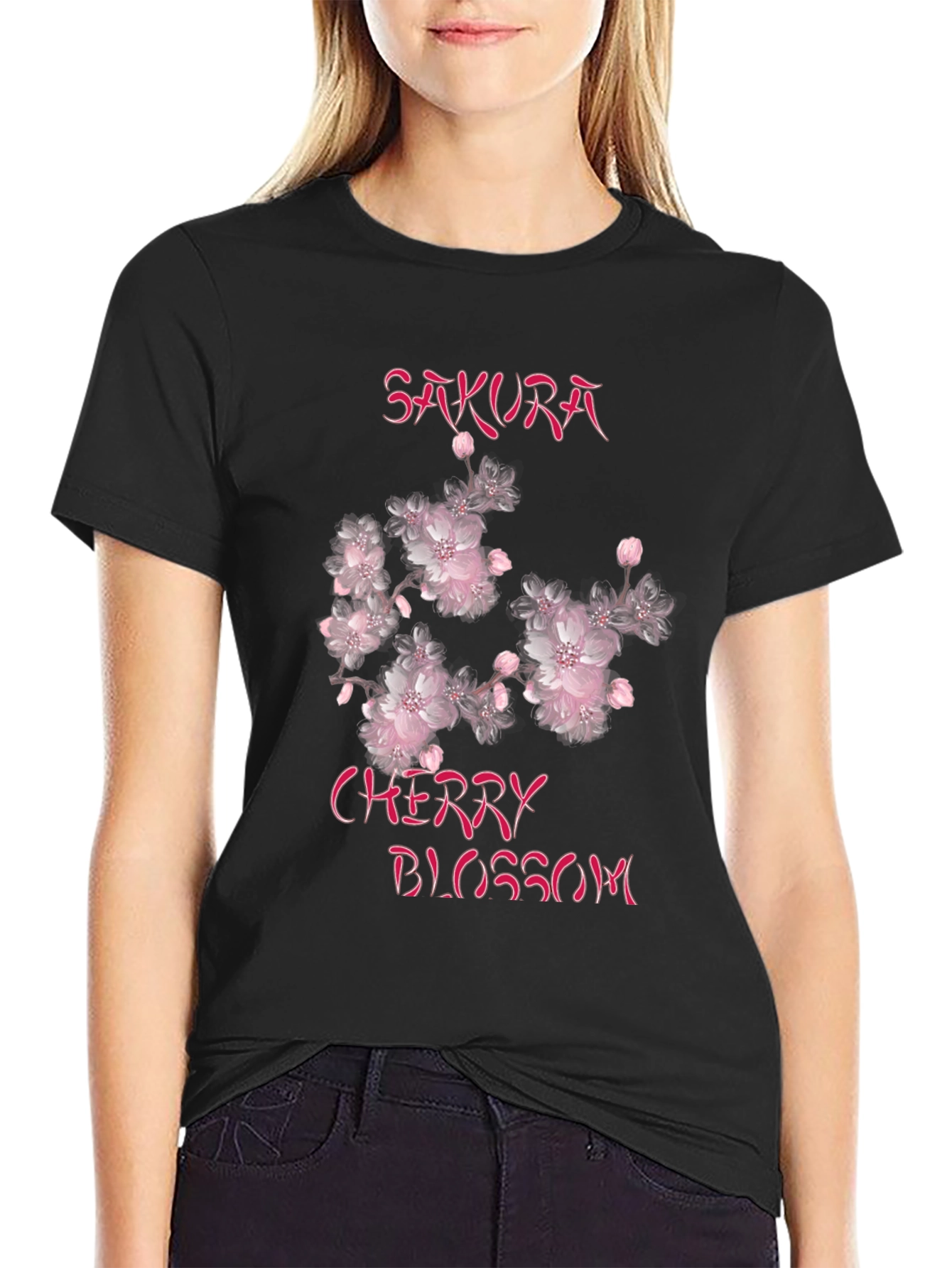 Sakura Cherry Blossom Graphic Tee - Black Cotton