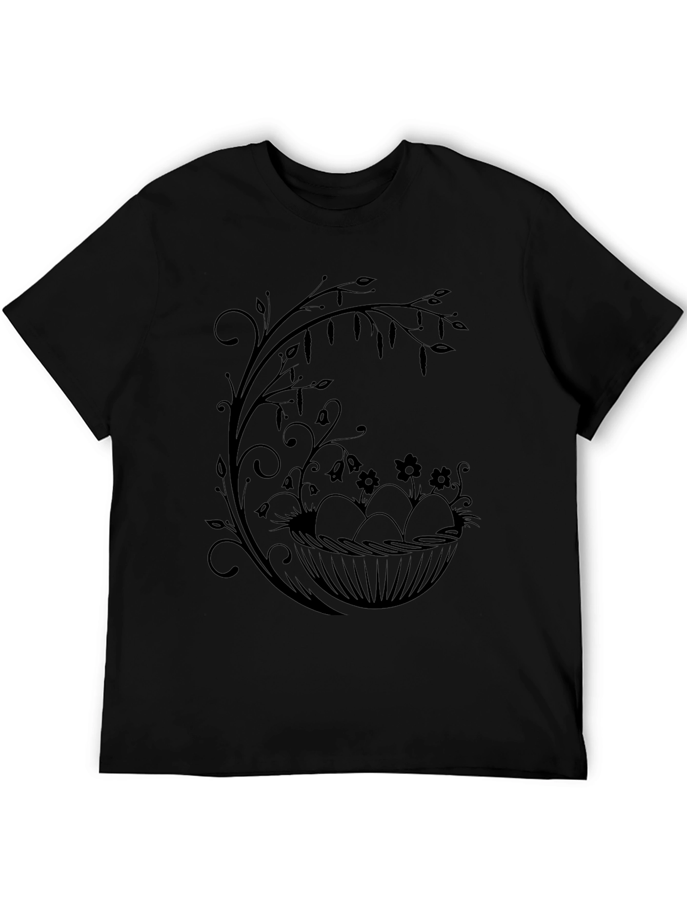 Floral Easter Egg Nest Graphic Tee - Black