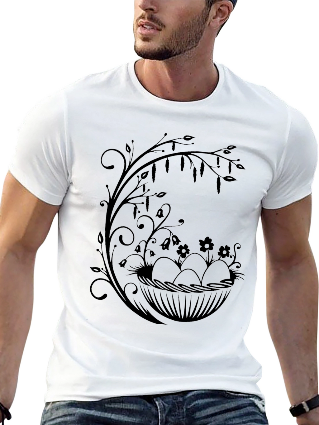 Floral Easter Egg Nest Graphic Tee - Black