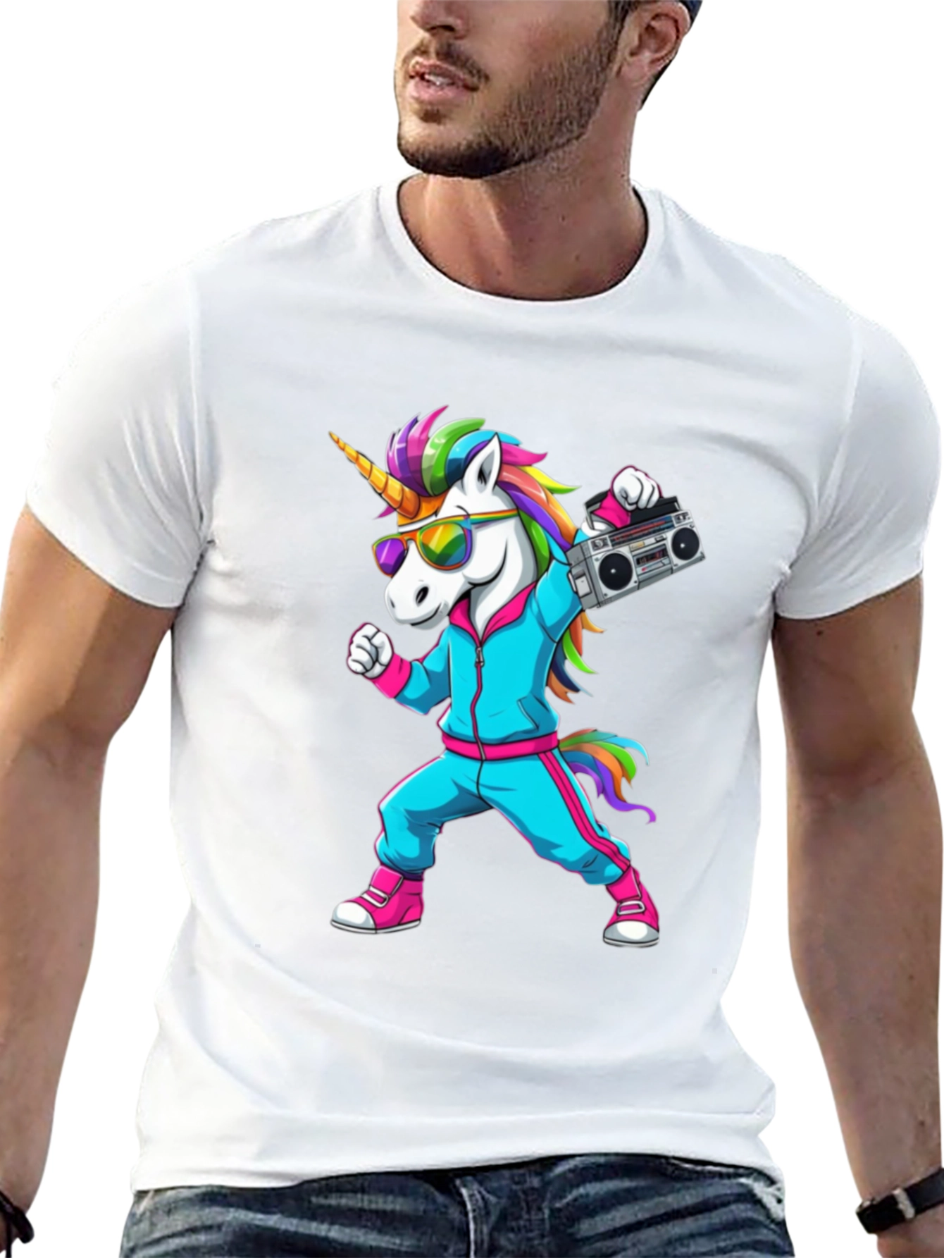Retro Unicorn Boombox T-Shirt - Black