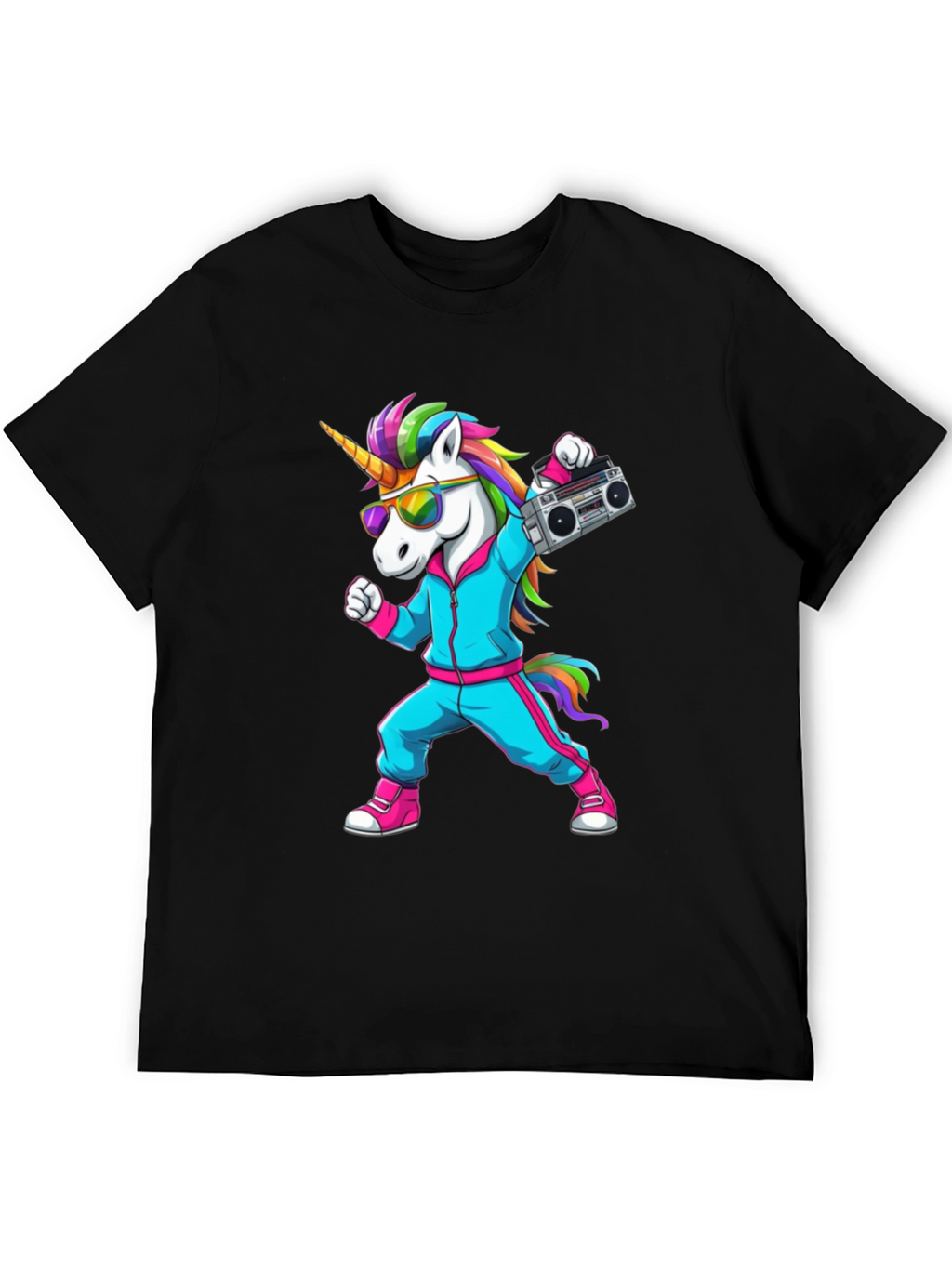 Retro Unicorn Boombox T-Shirt - Black