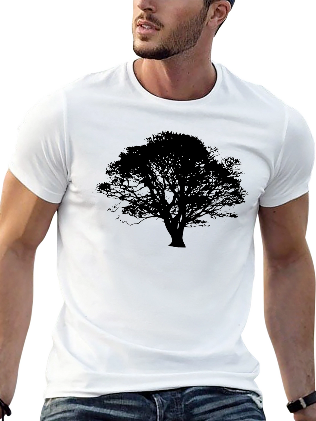 Tree Silhouette Graphic Black Tee - Nature Inspired