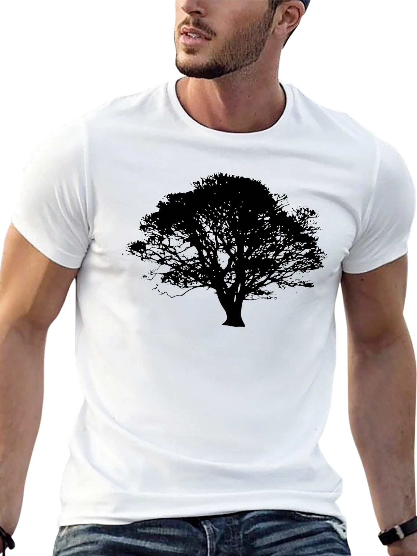 Tree Silhouette Graphic Black Tee - Nature Inspired