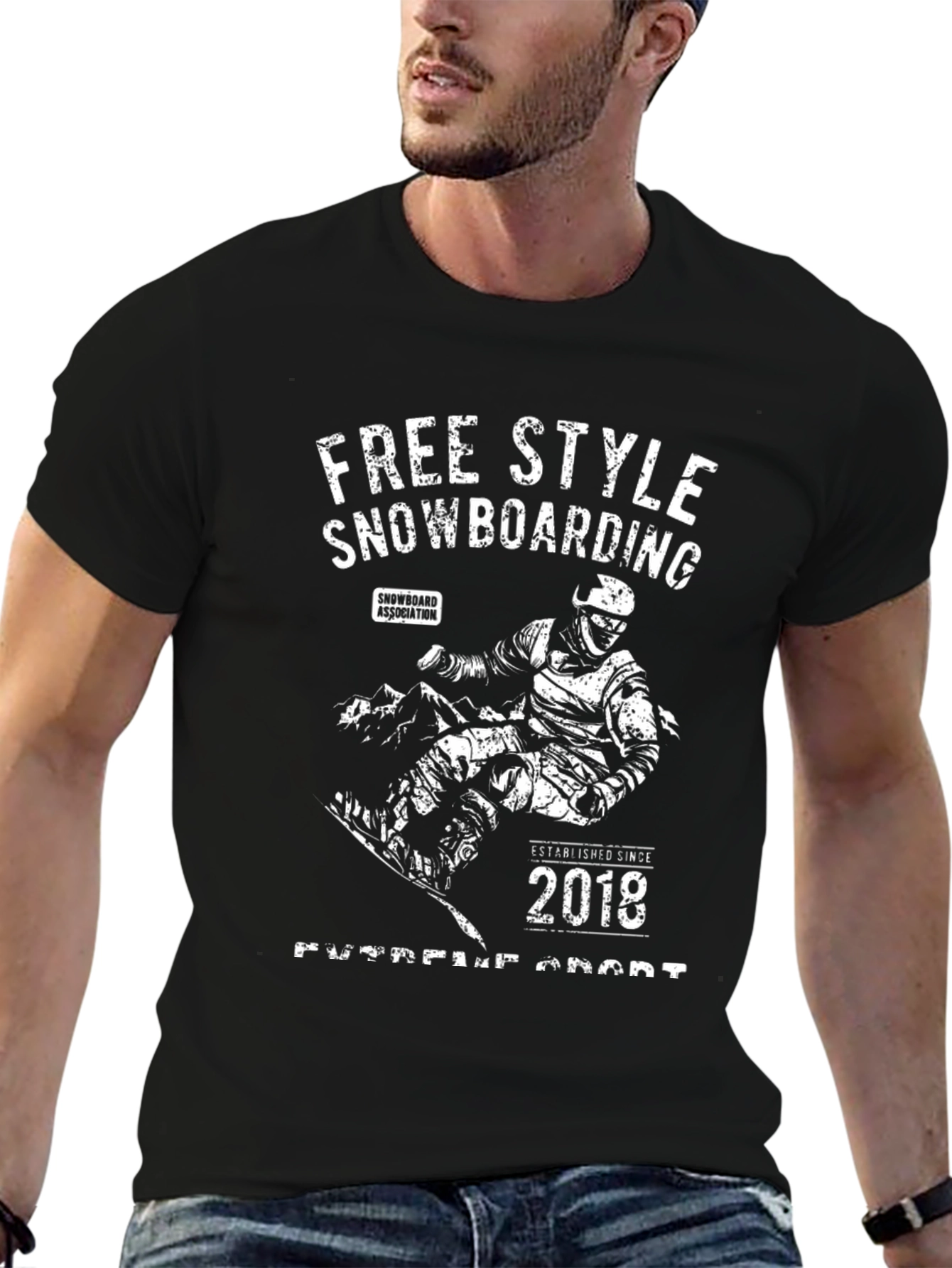Free Style Snowboarding T-Shirt Black Cotton