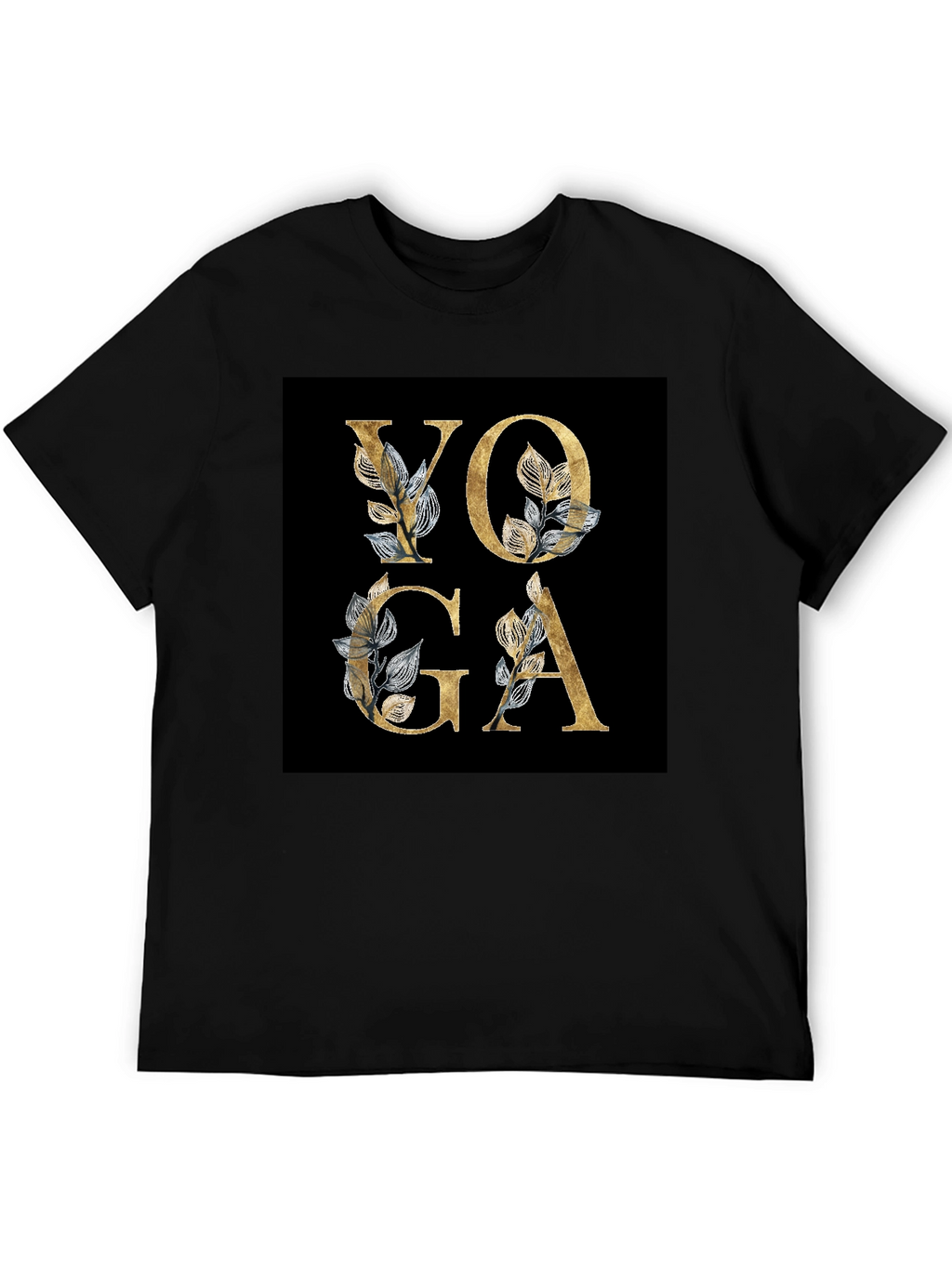 Yoga Floral Design Black T-Shirt