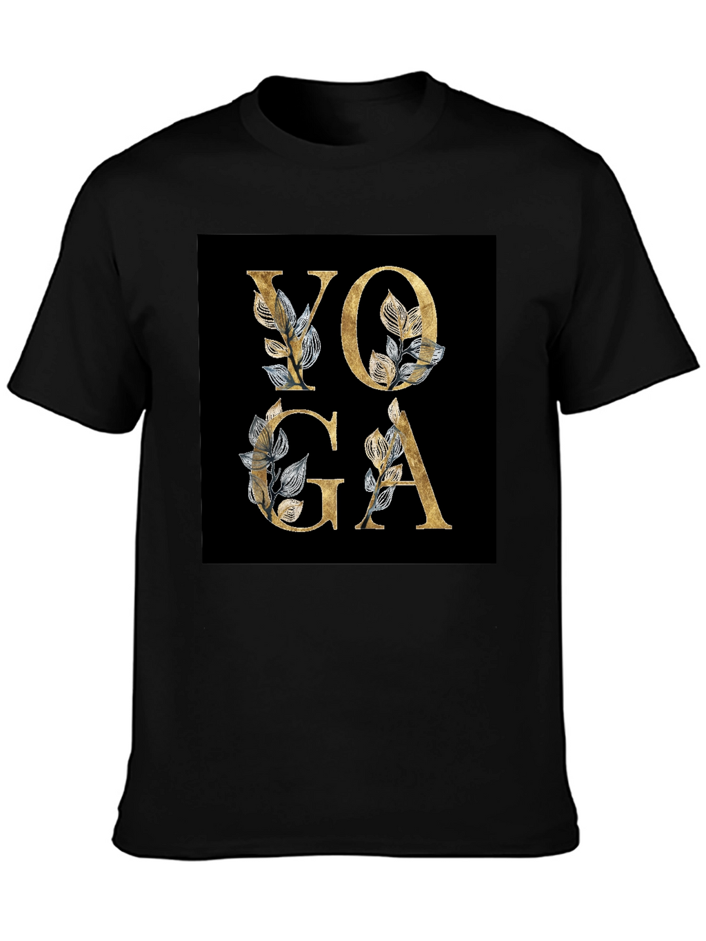 Yoga Floral Design Black T-Shirt