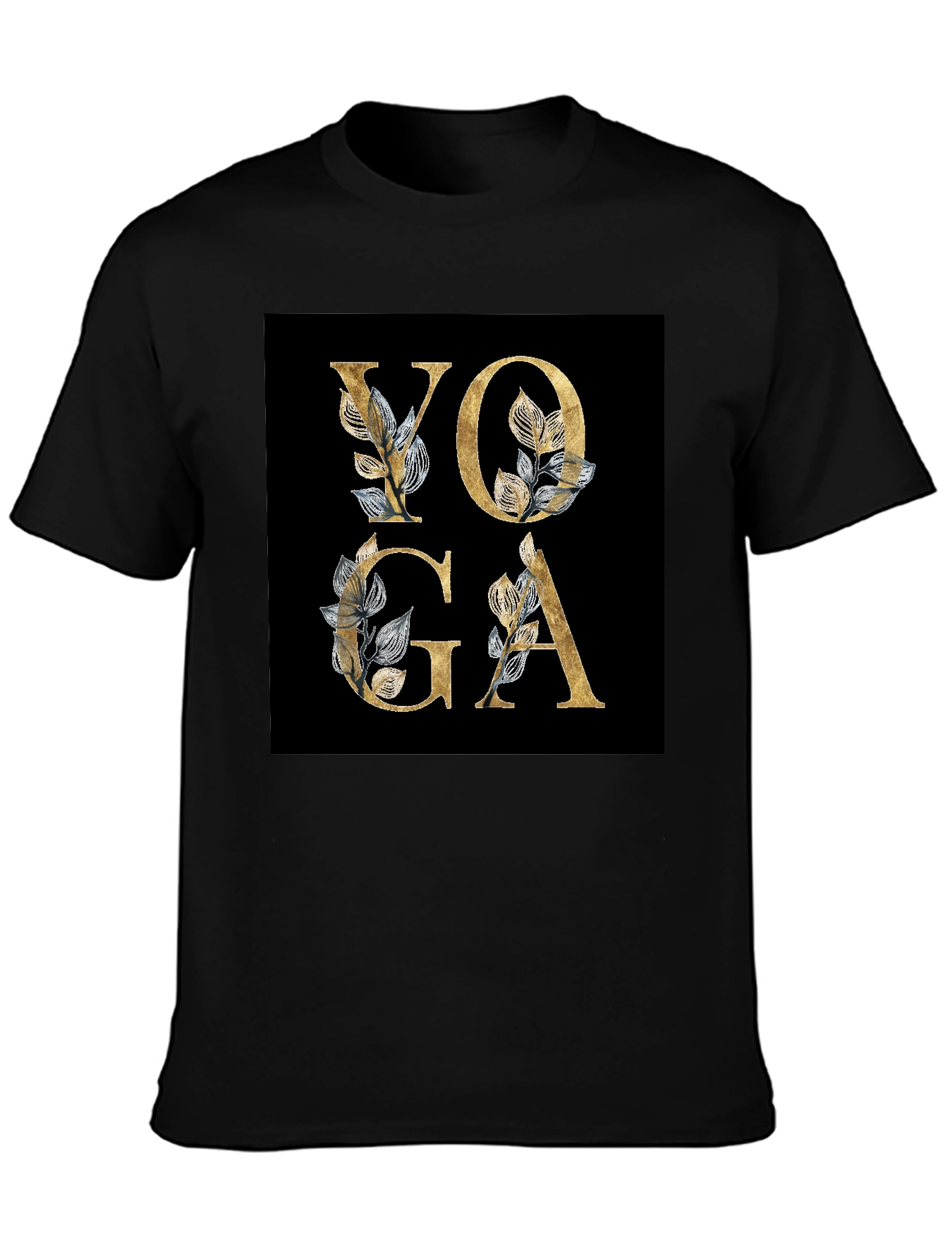 Yoga Floral Design Black T-Shirt
