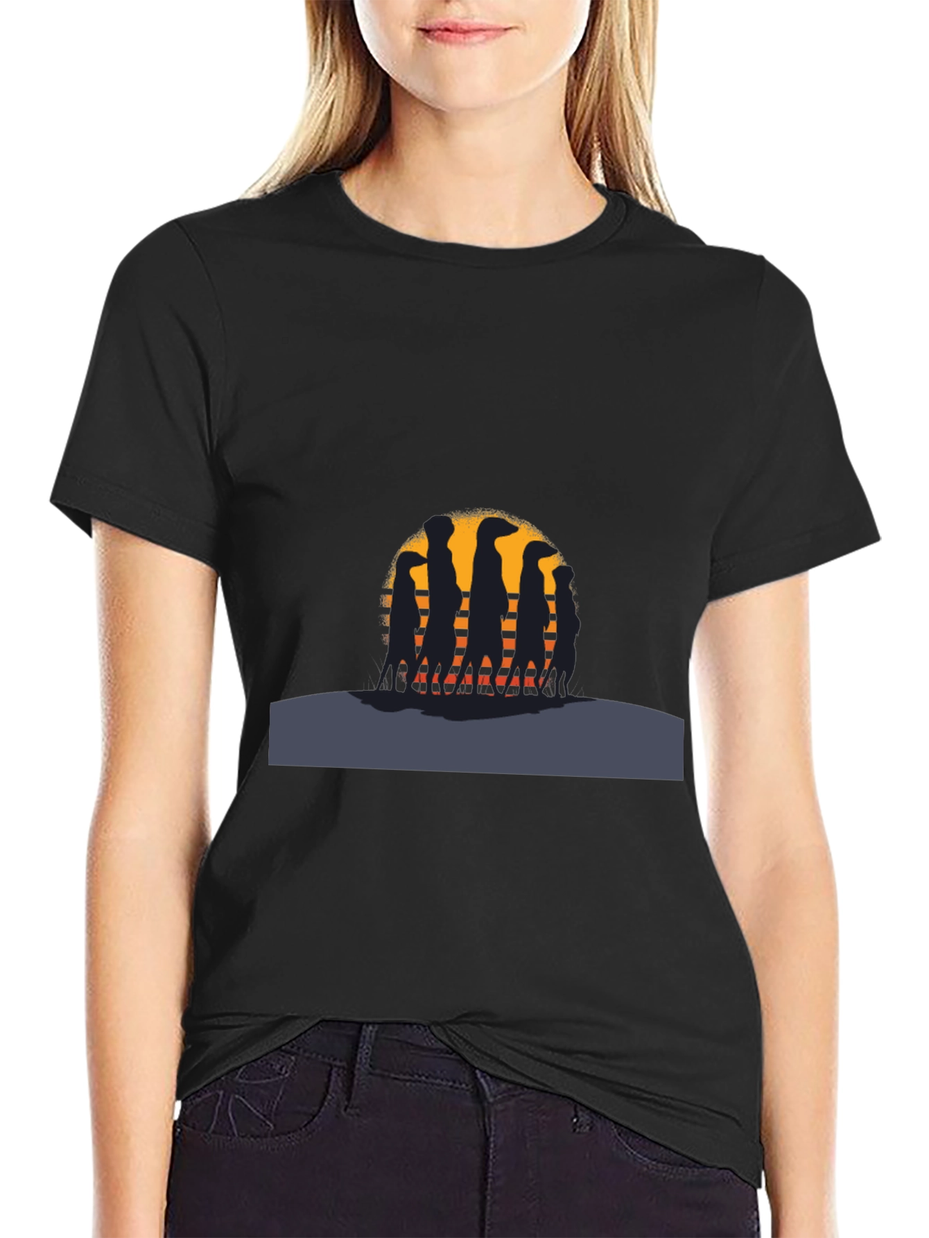 Meerkat Sunset Silhouette Black T-Shirt