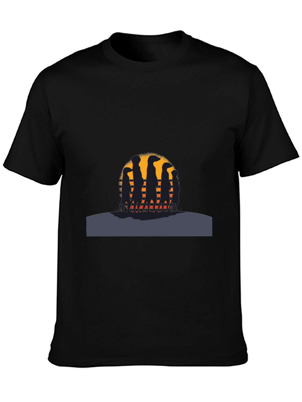 Meerkat Sunset Silhouette Black T-Shirt