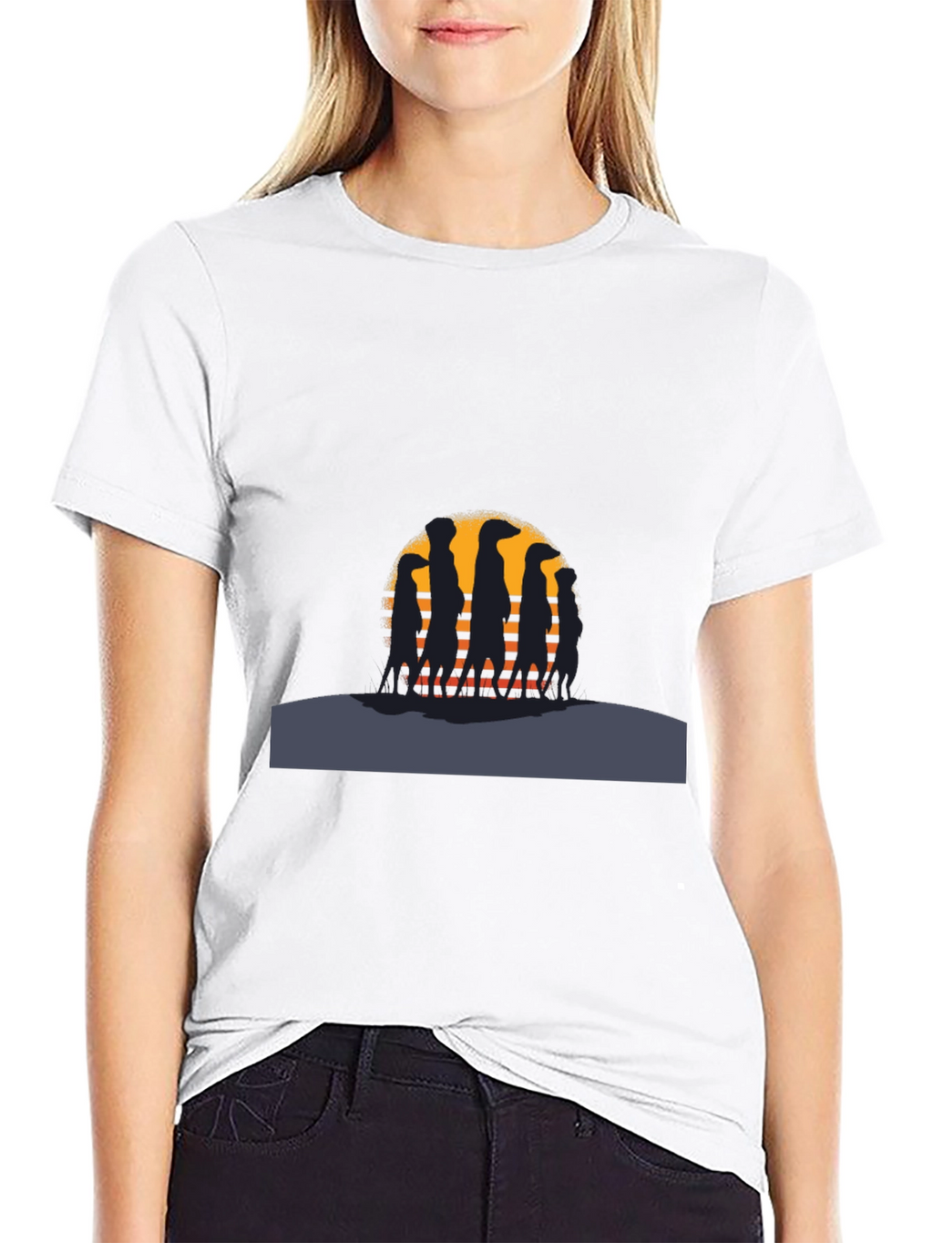 Meerkat Sunset Silhouette Black T-Shirt