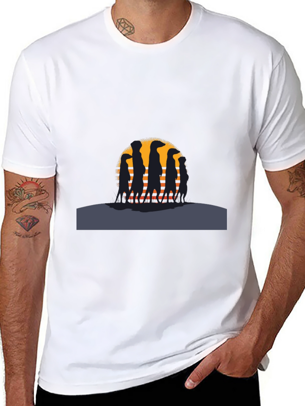 Meerkat Sunset Silhouette Black T-Shirt
