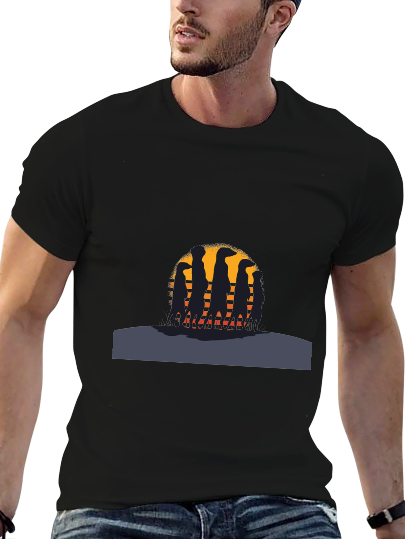 Meerkat Sunset Silhouette Black T-Shirt