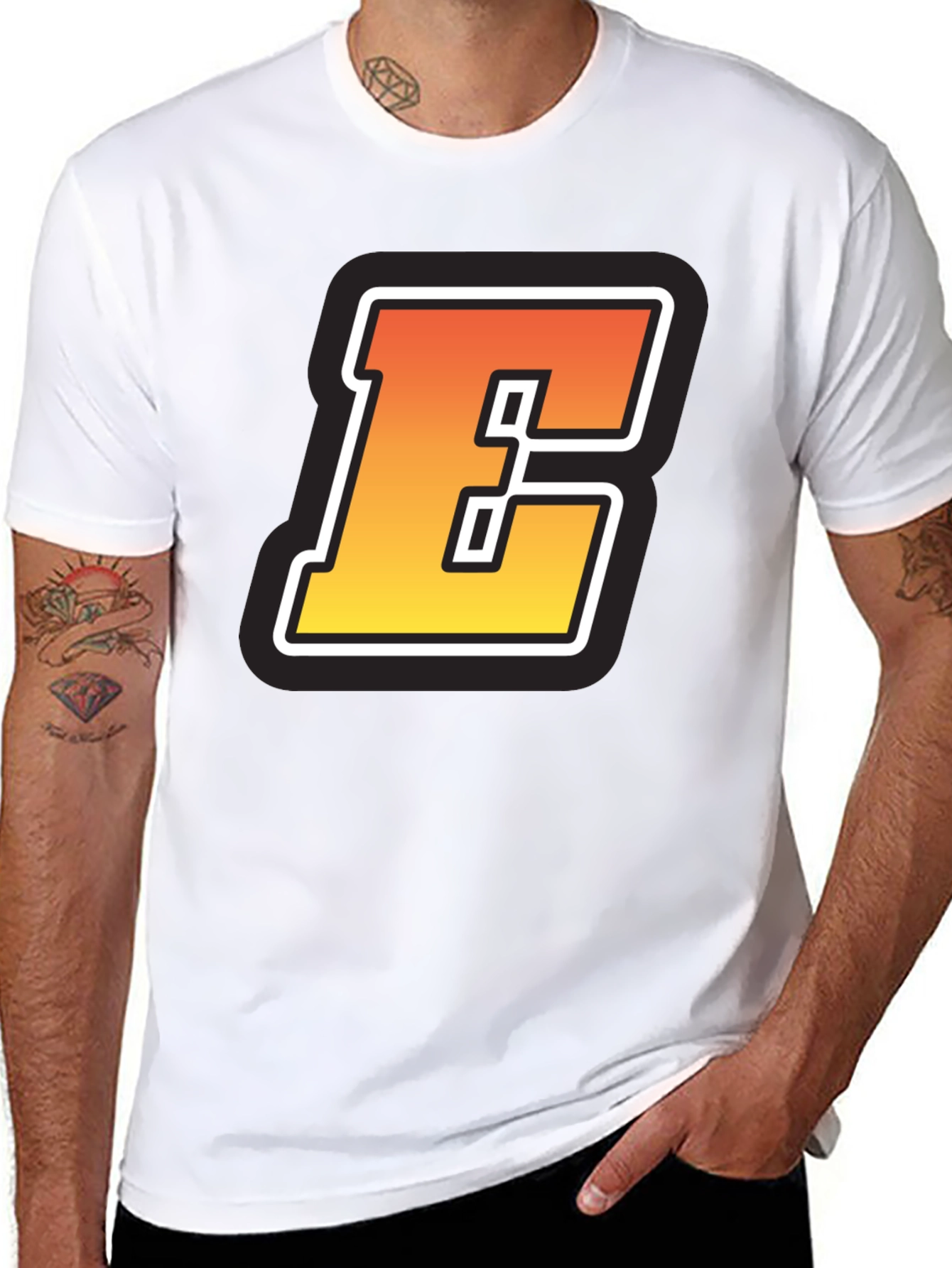 Bold Letter E Graphic Tee - Black T-Shirt