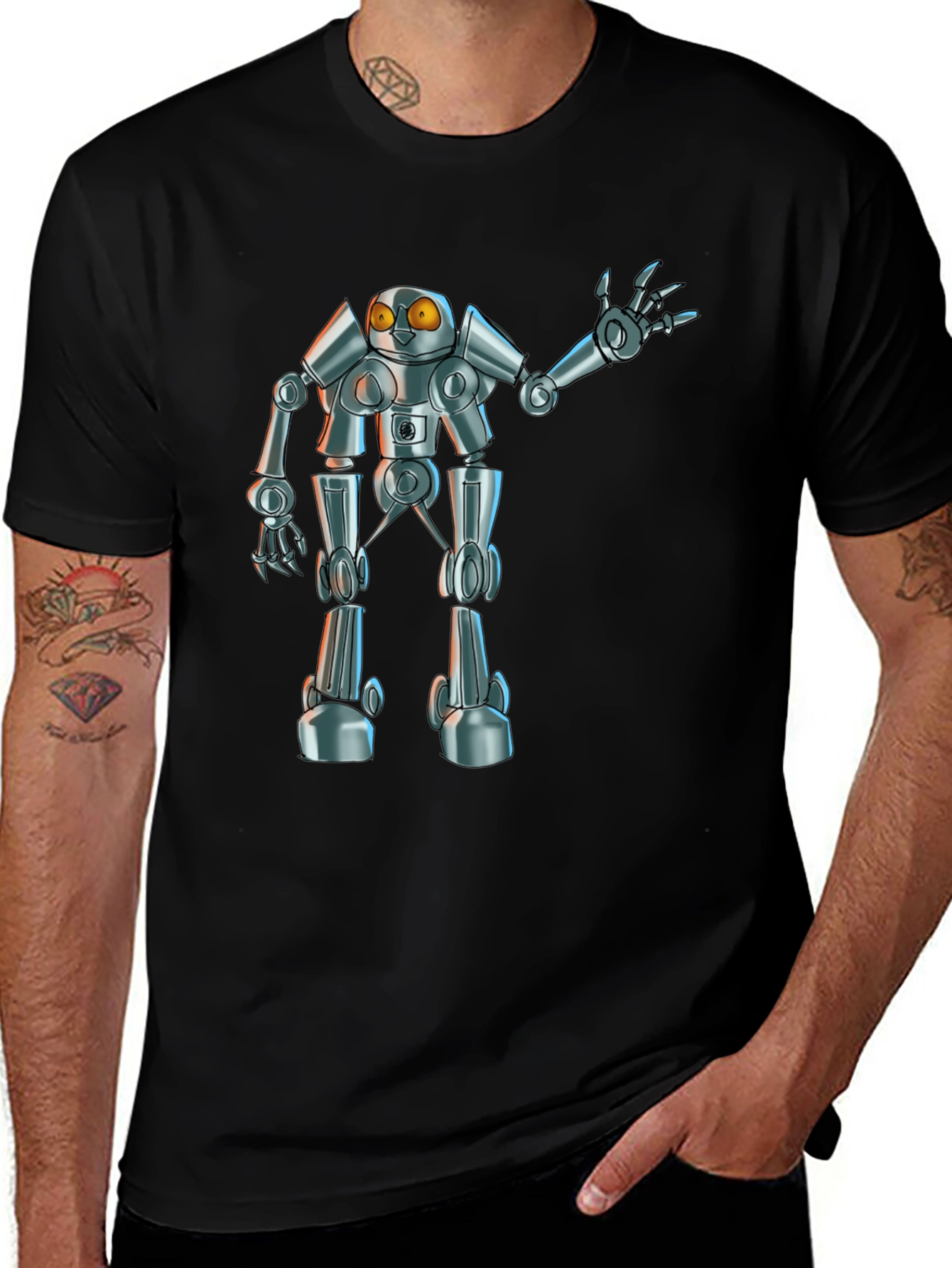 Robot Graphic Tee - Black Novelty T-Shirt