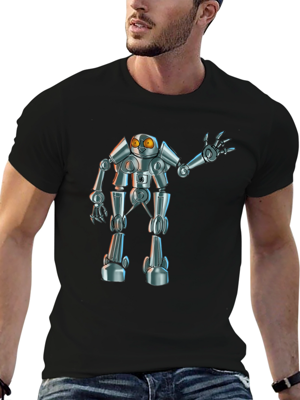 Robot Graphic Tee - Black Novelty T-Shirt