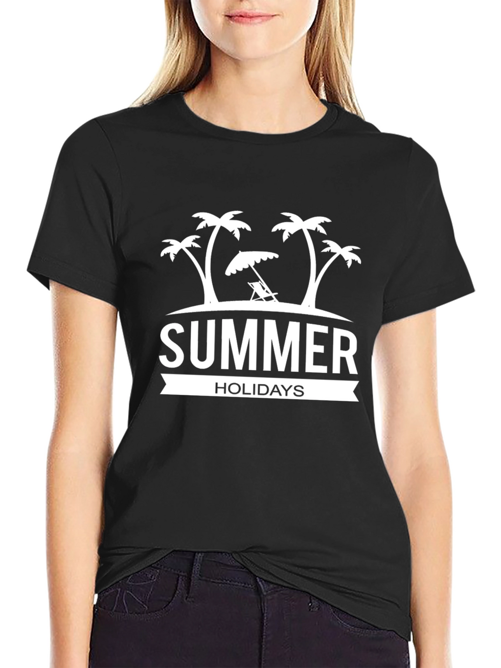 Summer Holidays Black T-Shirt Beach Vacation Tee