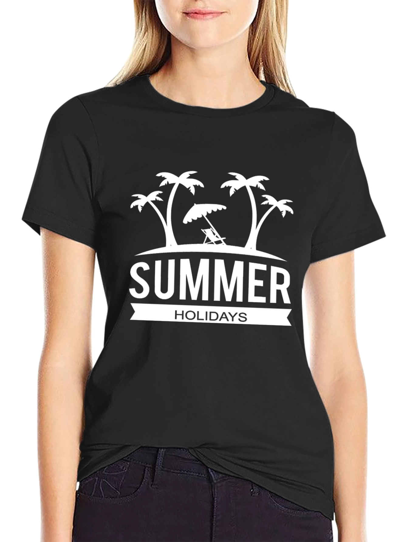 Summer Holidays Black T-Shirt Beach Vacation Tee