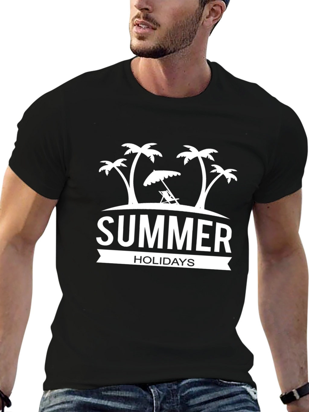 Summer Holidays Black T-Shirt Beach Vacation Tee