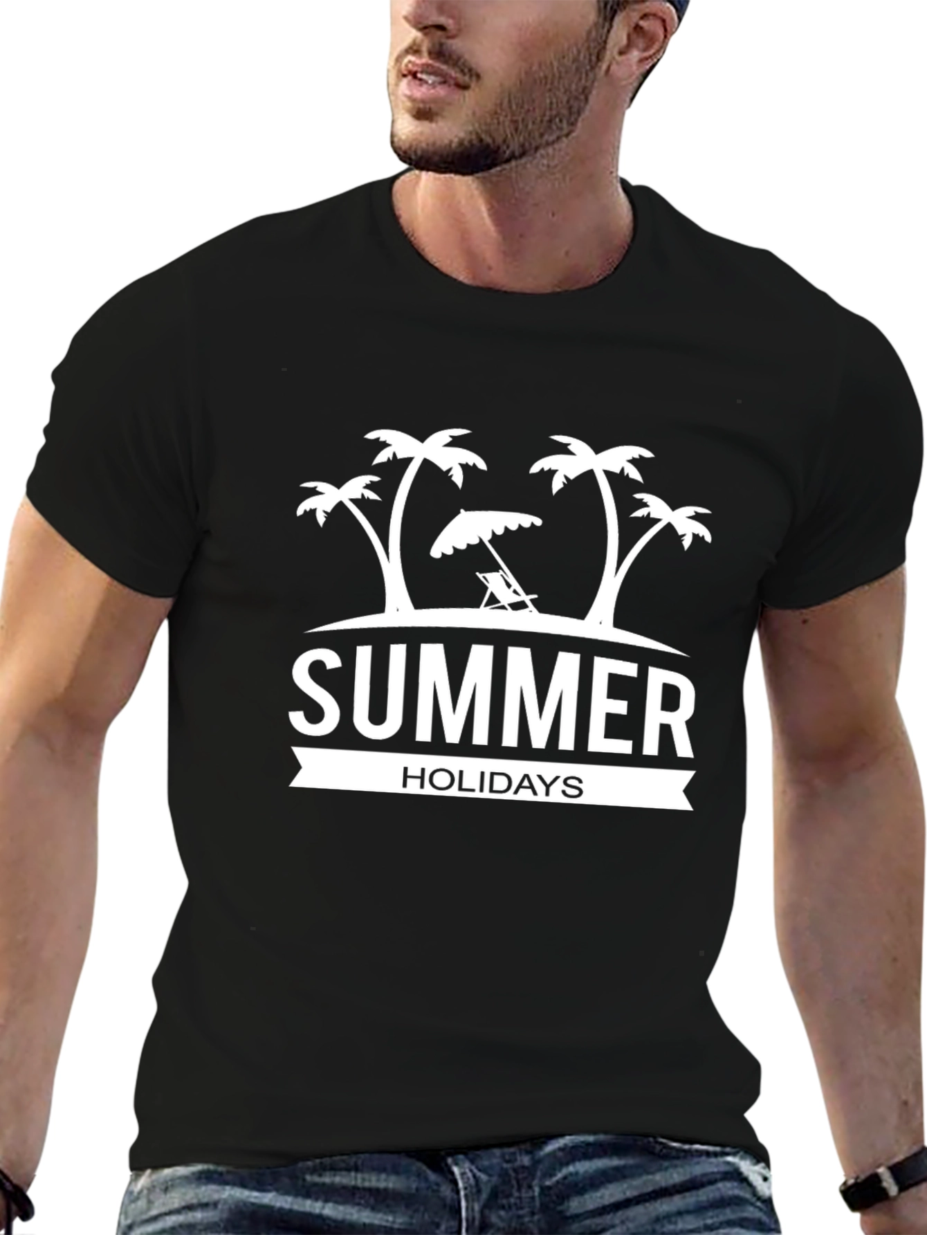Summer Holidays Black T-Shirt Beach Vacation Tee