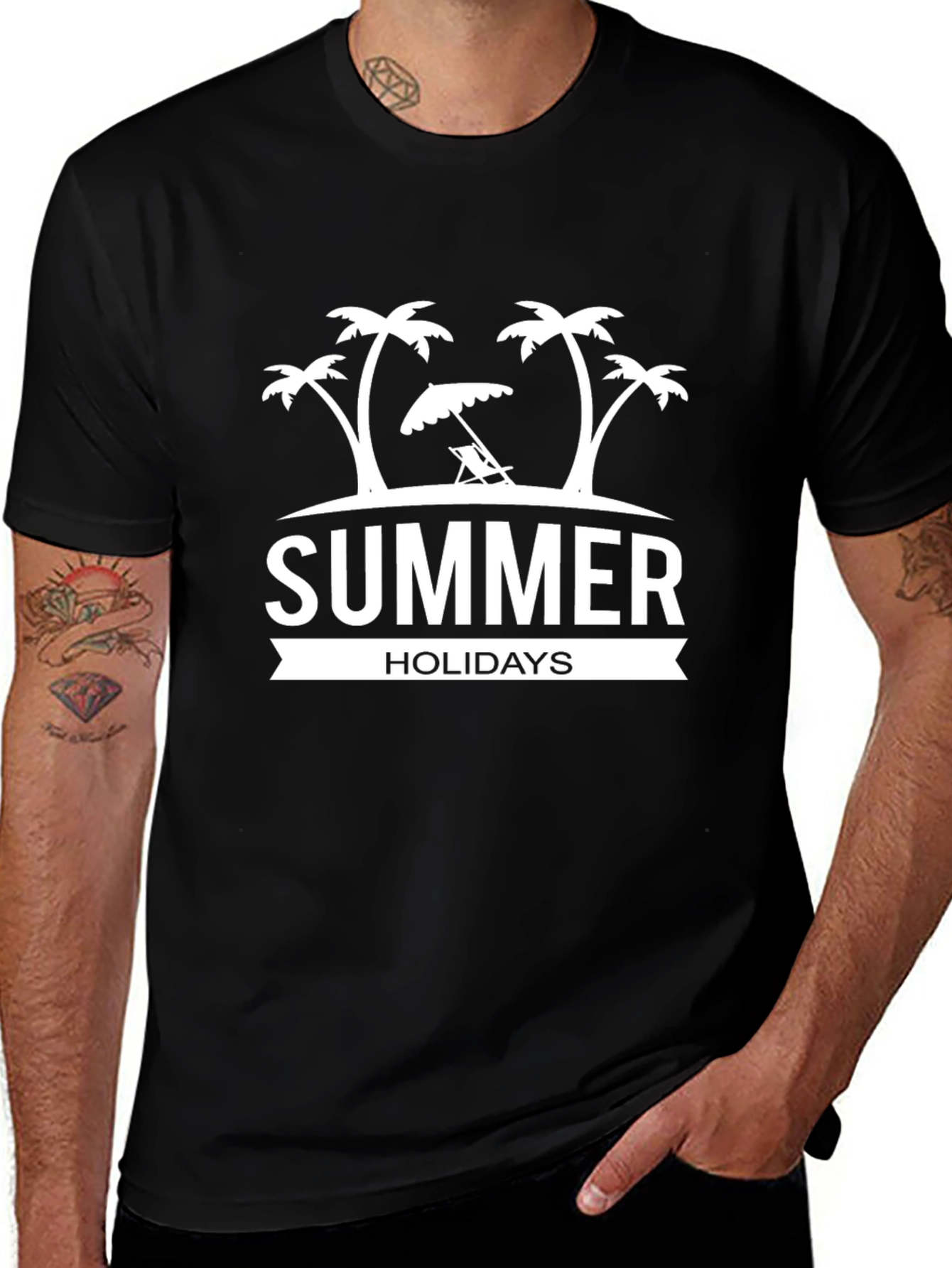 Summer Holidays Black T-Shirt Beach Vacation Tee
